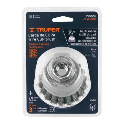 CT-608MR Carda de copa, alambre trenzado fino, 3', Multi rosca