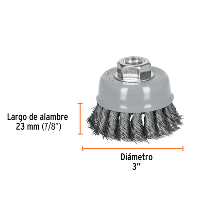CT-608MR Carda de copa, alambre trenzado fino, 3', Multi rosca
