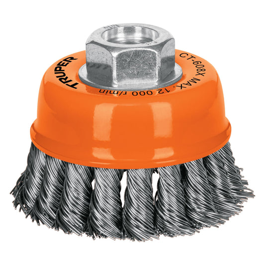 CT-608X Carda copa, alambre trenzado grueso, 3x5/8', para esmeril