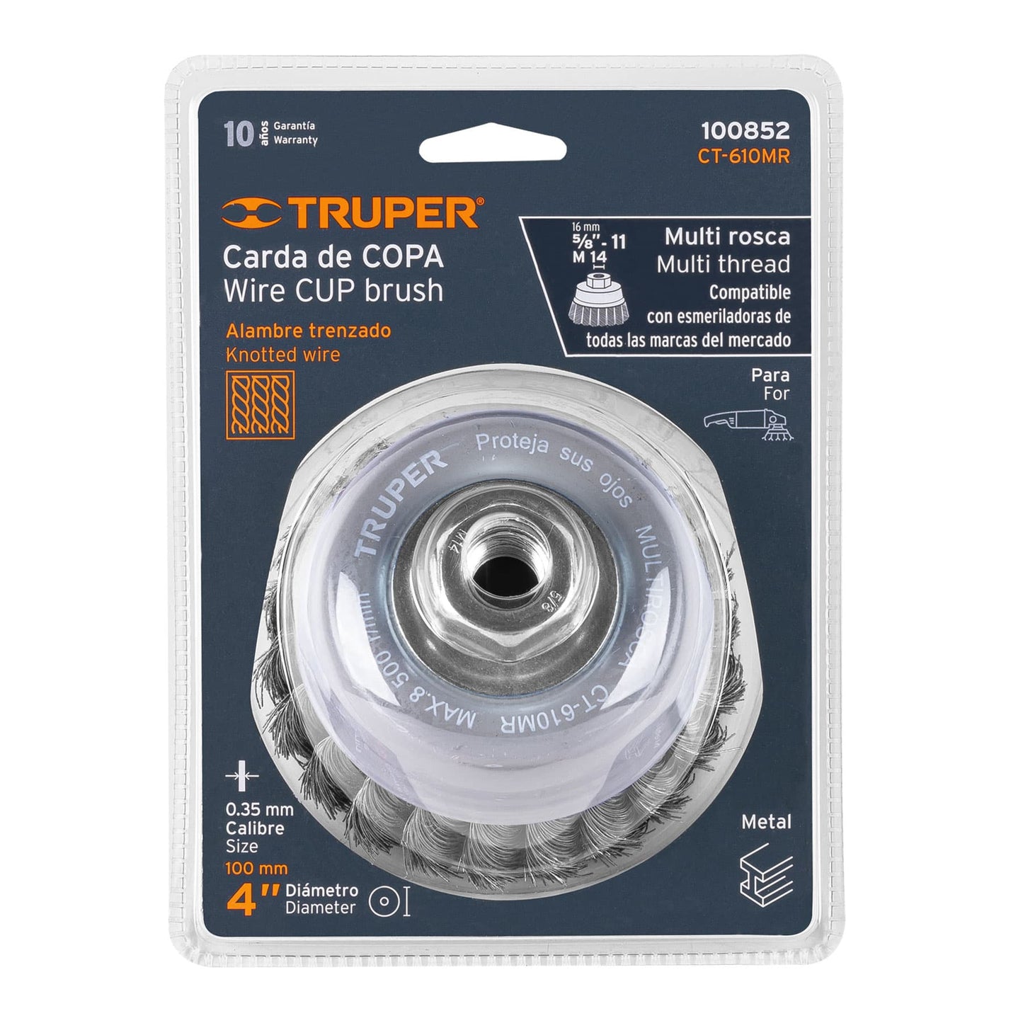 CT-610MR Carda de copa, alambre trenzado fino, 4', Multi rosca