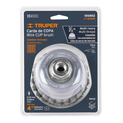 CT-610MR Carda de copa, alambre trenzado fino, 4', Multi rosca
