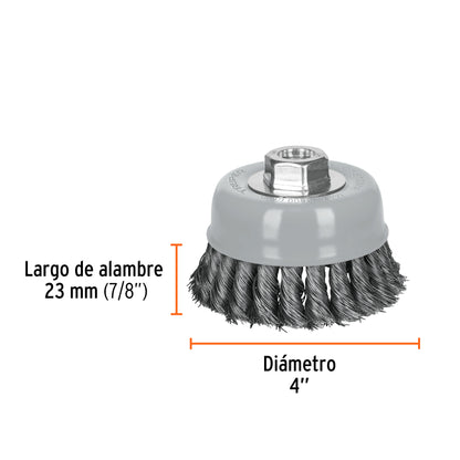 CT-610MR Carda de copa, alambre trenzado fino, 4', Multi rosca