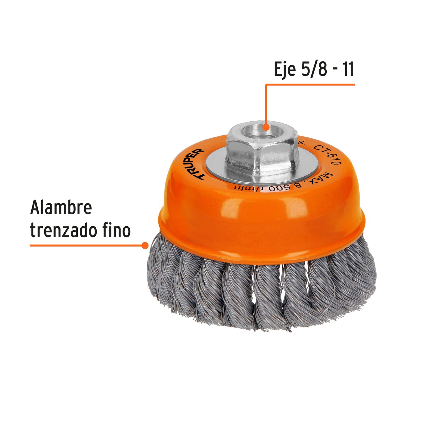 CT-610 Grata de copa, alambre trenzado fino, 4' para esmeril