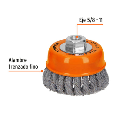 CT-610 Grata de copa, alambre trenzado fino, 4' para esmeril