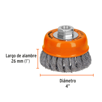 CT-610 Grata de copa, alambre trenzado fino, 4' para esmeril