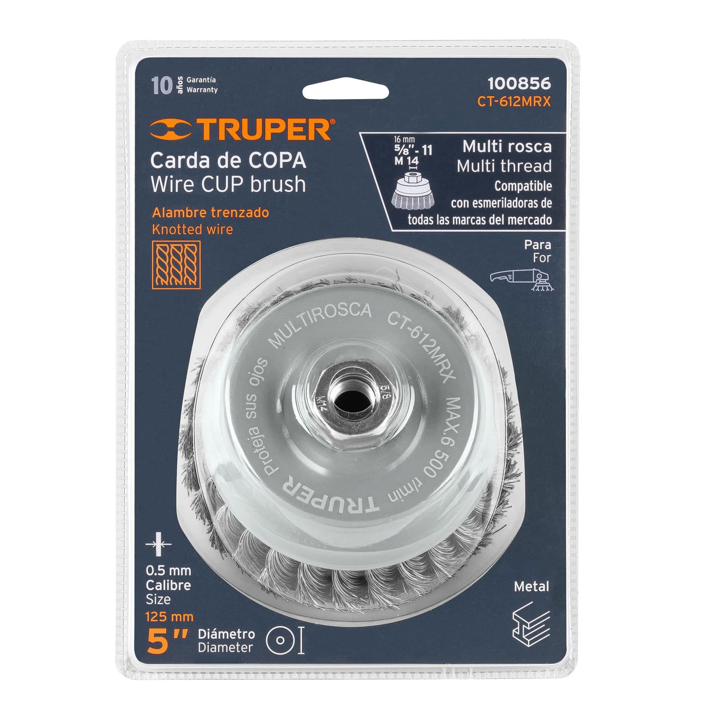 CT-612MRX Carda de copa, alambre trenzado grueso , 5', Multi rosca
