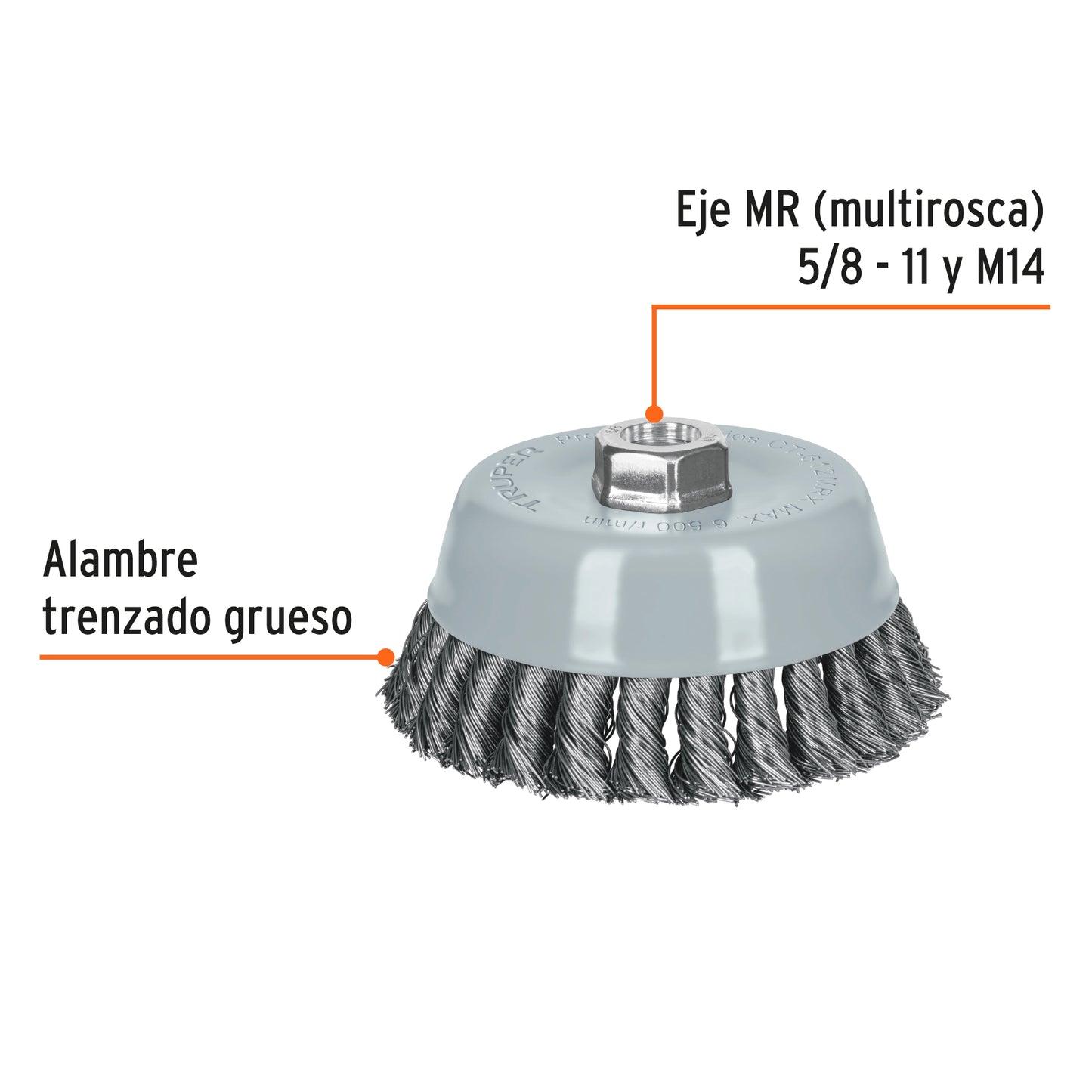 CT-612MRX Carda de copa, alambre trenzado grueso , 5', Multi rosca