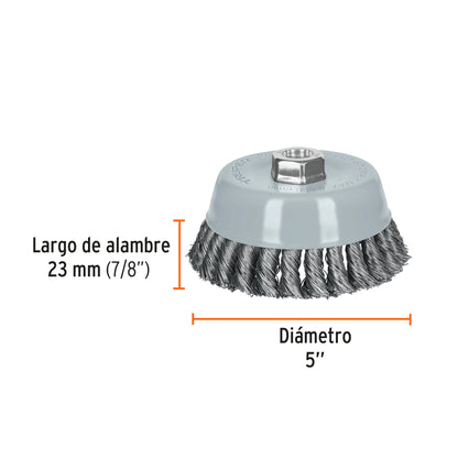 CT-612MRX Carda de copa, alambre trenzado grueso , 5', Multi rosca