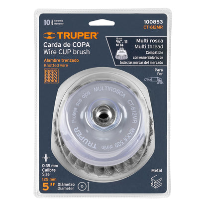 CT-612MR Carda de copa, alambre trenzado fino, 5', Multi rosca