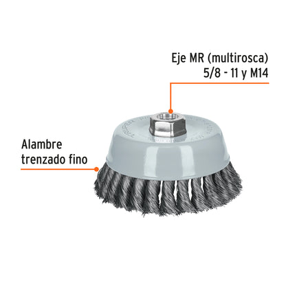 CT-612MR Carda de copa, alambre trenzado fino, 5', Multi rosca
