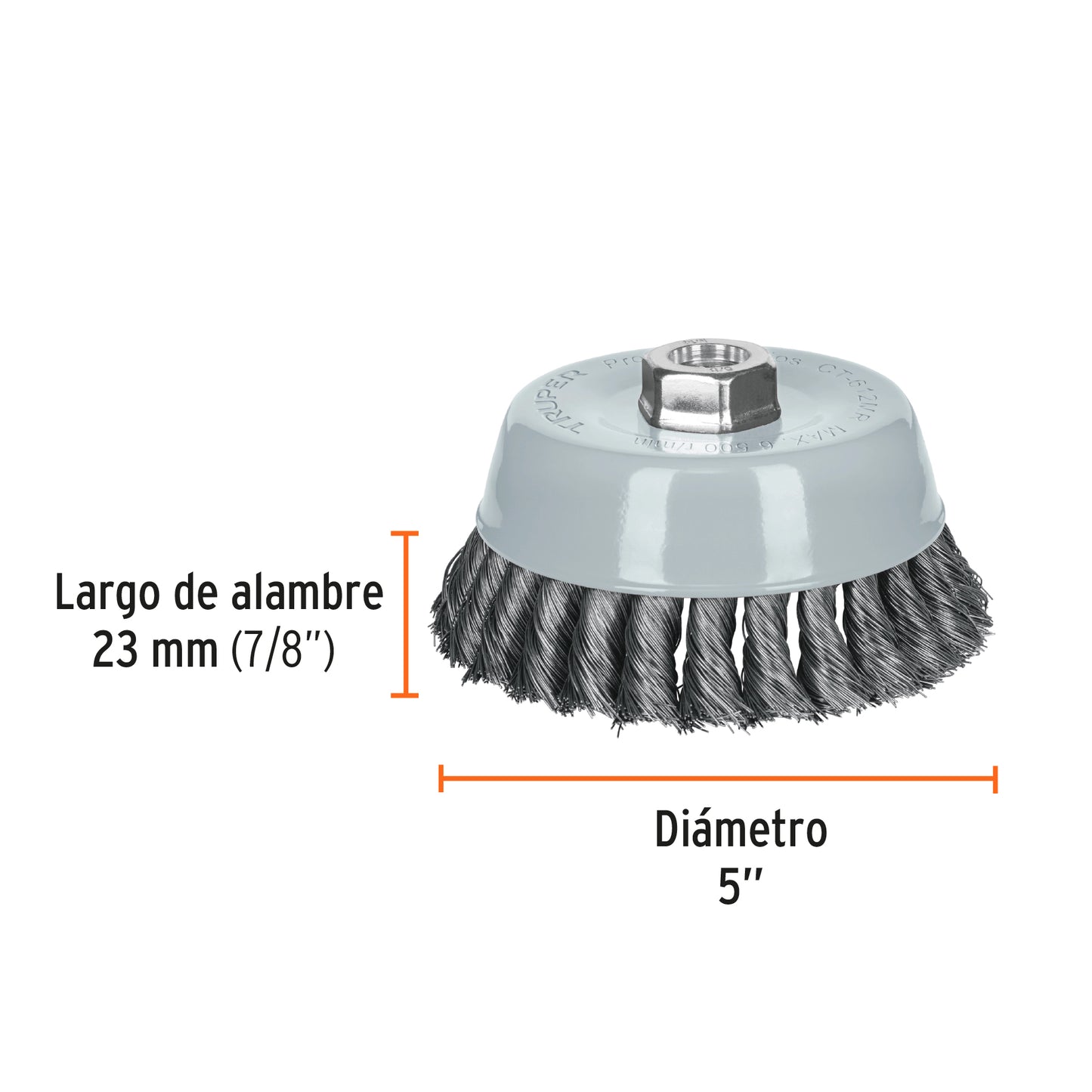 CT-612MR Carda de copa, alambre trenzado fino, 5', Multi rosca