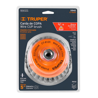 CT-612X Carda de copa, alambre trenzado grueso, 5' para esmeril