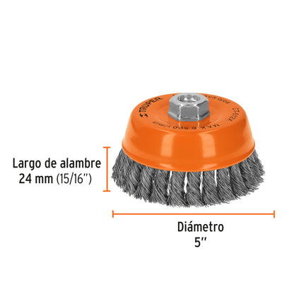 CT-612X Carda de copa, alambre trenzado grueso, 5' para esmeril