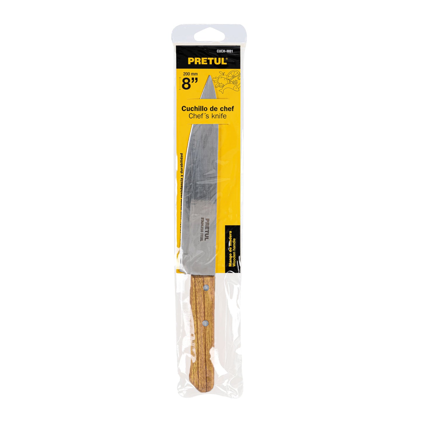CUCH-M81 Cuchillo de chef, mango madera, 8"