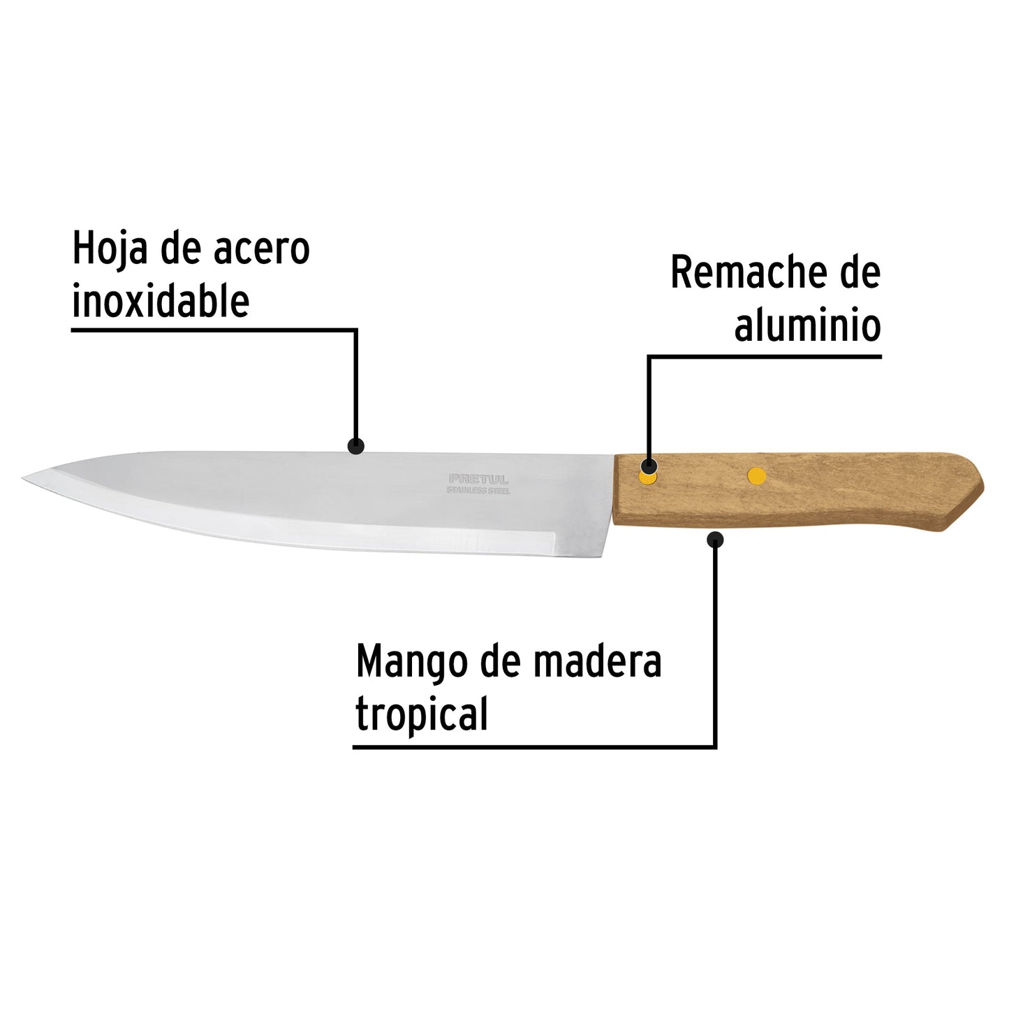 CUCH-M81 Cuchillo de chef, mango madera, 8"
