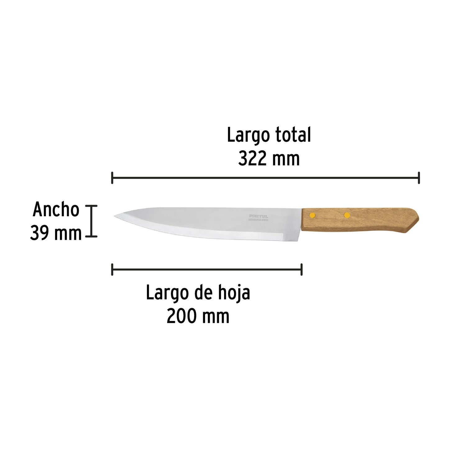 CUCH-M81 Cuchillo de chef, mango madera, 8"
