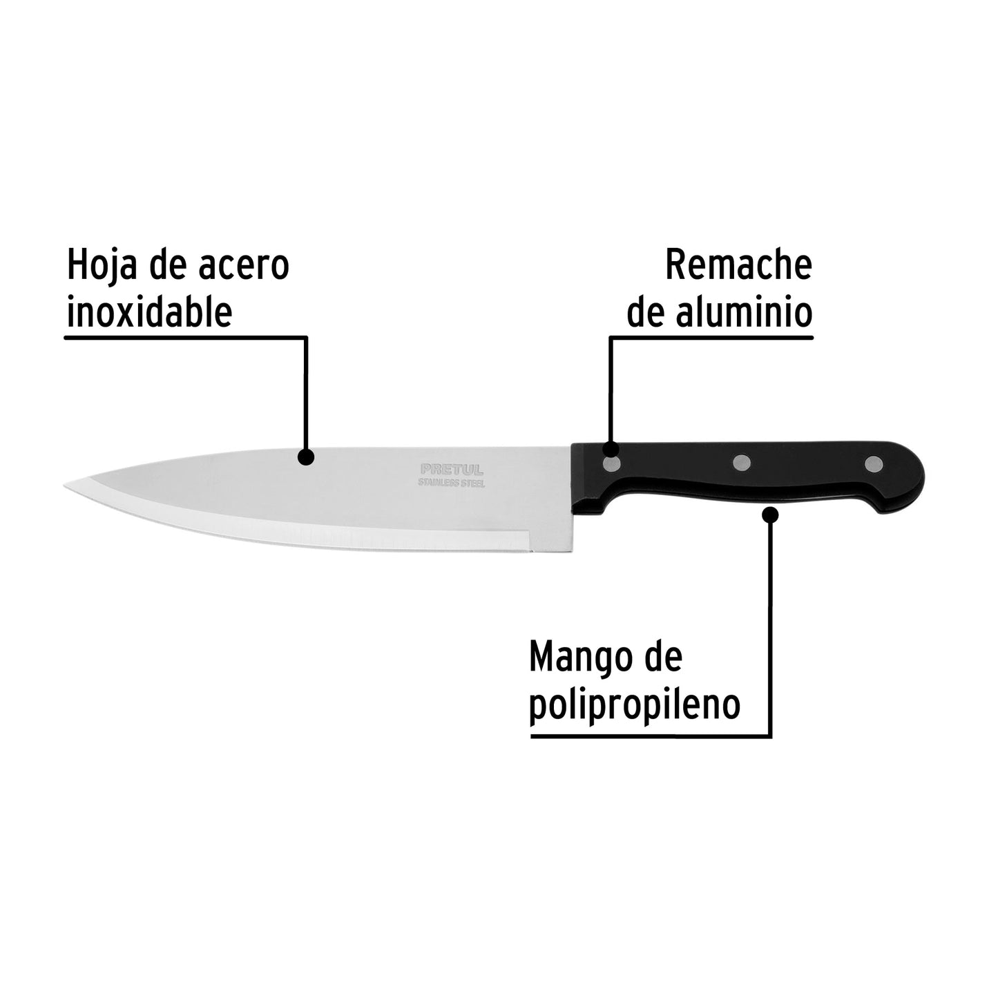 CUCH-P71 Cuchillo de chef, mango plástico, 7"