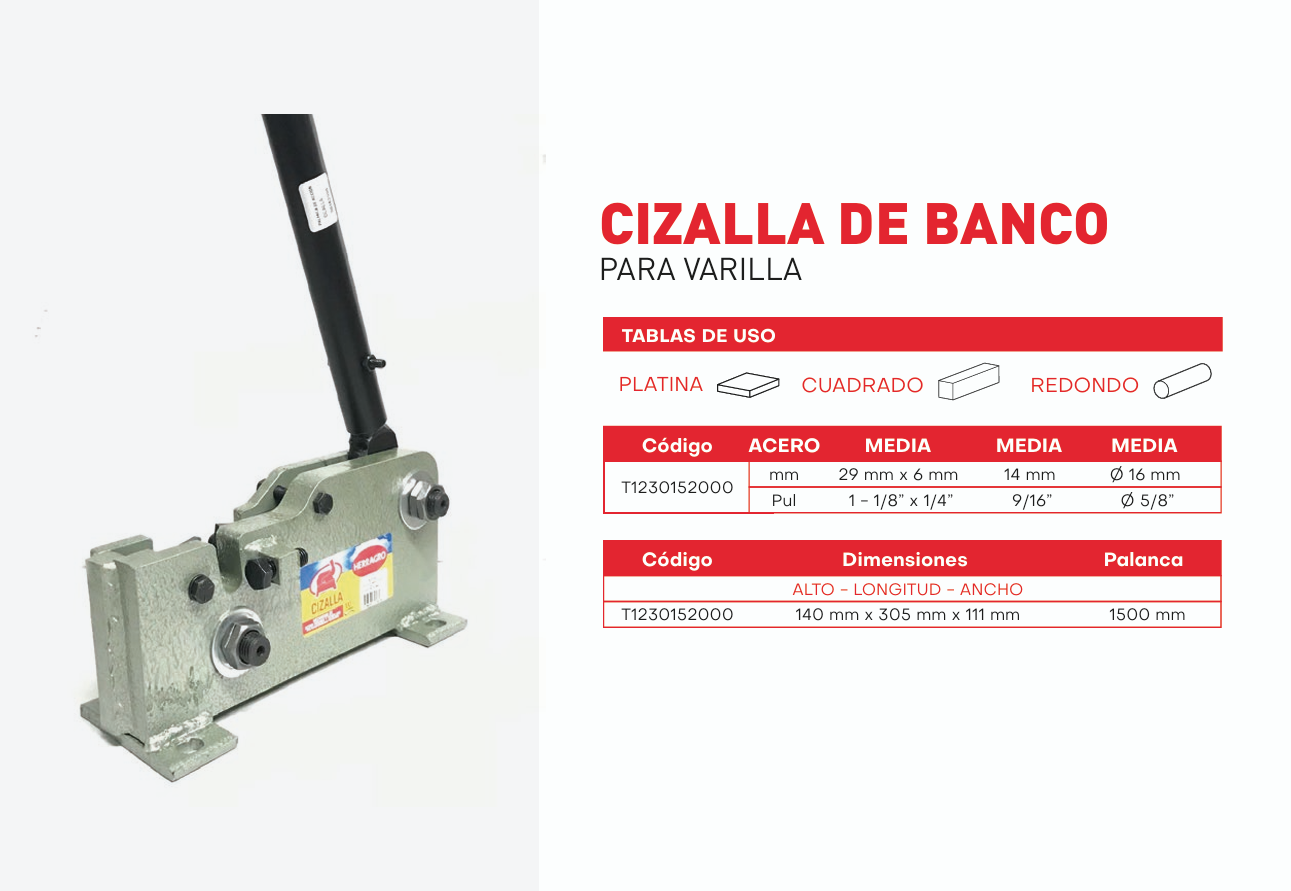 T1230152000 Cizalla de banco paresa varilla 1520 Herragro
