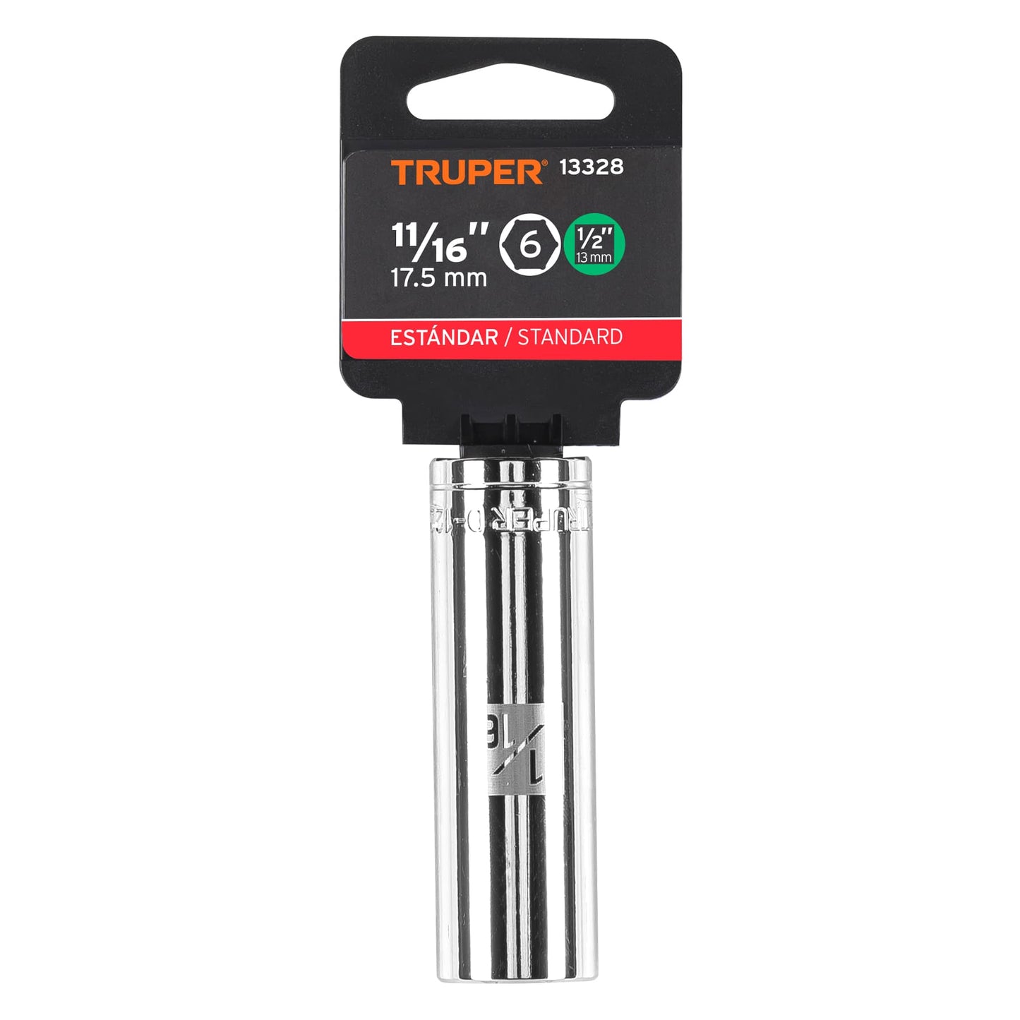 D-1222-HL Copa de 6 puntas, largo, mando 1/2" standard, de 11/16"