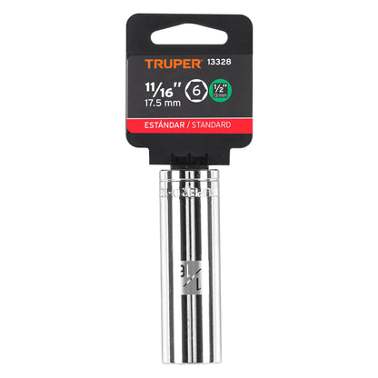 D-1222-HL Copa de 6 puntas, largo, mando 1/2" standard, de 11/16"