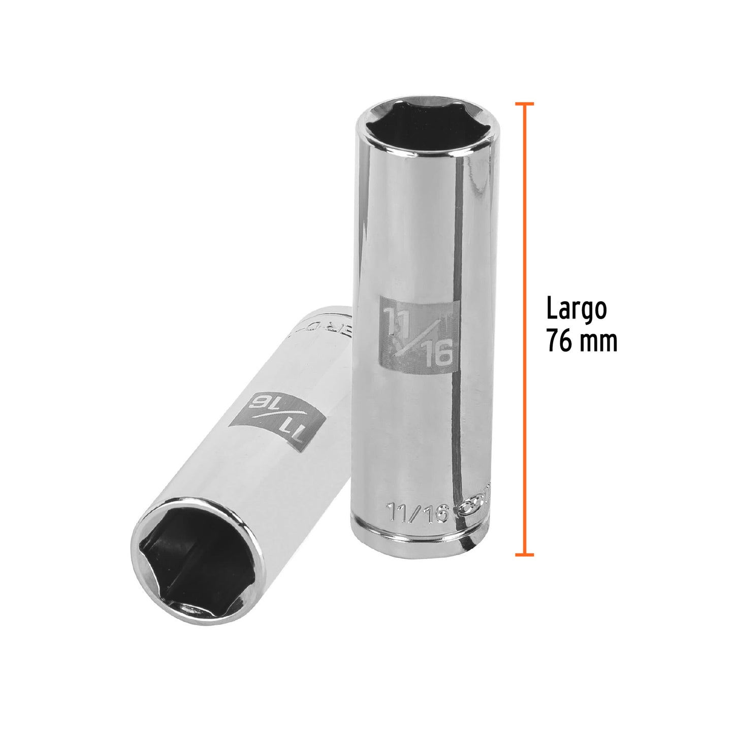 D-1222-HL Copa de 6 puntas, largo, mando 1/2" standard, de 11/16"