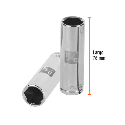 D-1222-HL Copa de 6 puntas, largo, mando 1/2" standard, de 11/16"