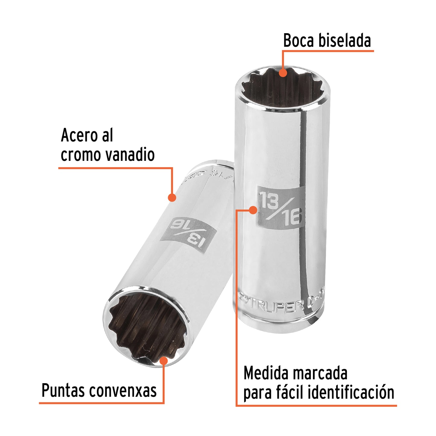 D-1226-EL Copa de 12 puntas, largo, mando 1/2" de 13/16"