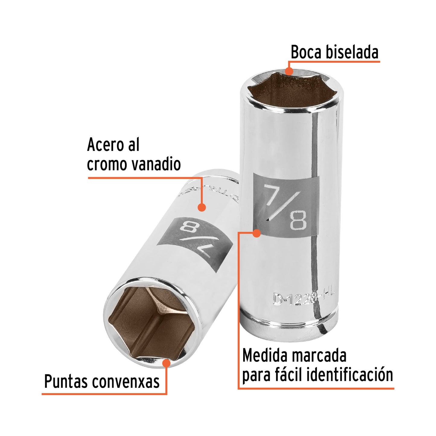 D-1228-HL Copa de 6 puntas, largo, mando 1/2" de 7/8"