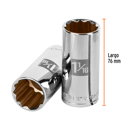 D-1234-EL Copa de 12 puntas, largo, mando 1/2" de 1-1/16"