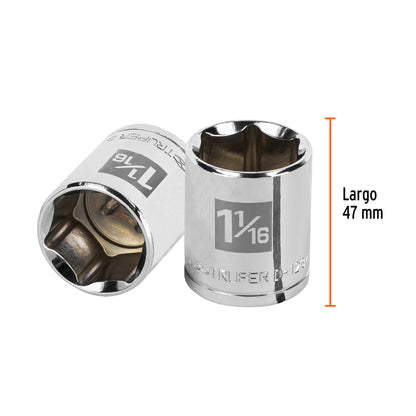 D-1234-H Copa de 6 puntas, mando 1/2" de 1-1/16"