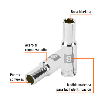 D-3809-HM-L Dado largo de 6 puntas, cuadro 3/8' de 9 mm