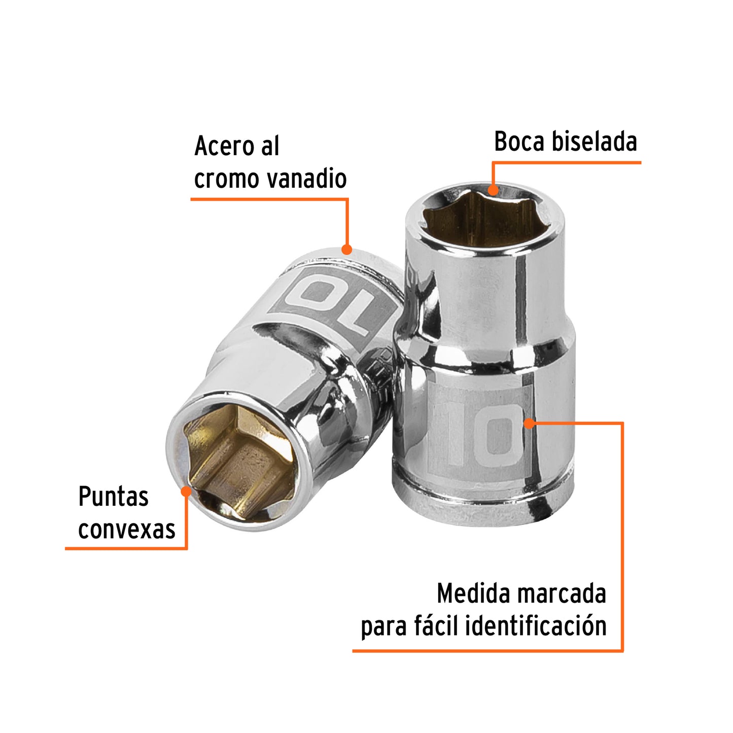 D-3810-HM Copa de 6 puntas, mando 3/8", de 10mm