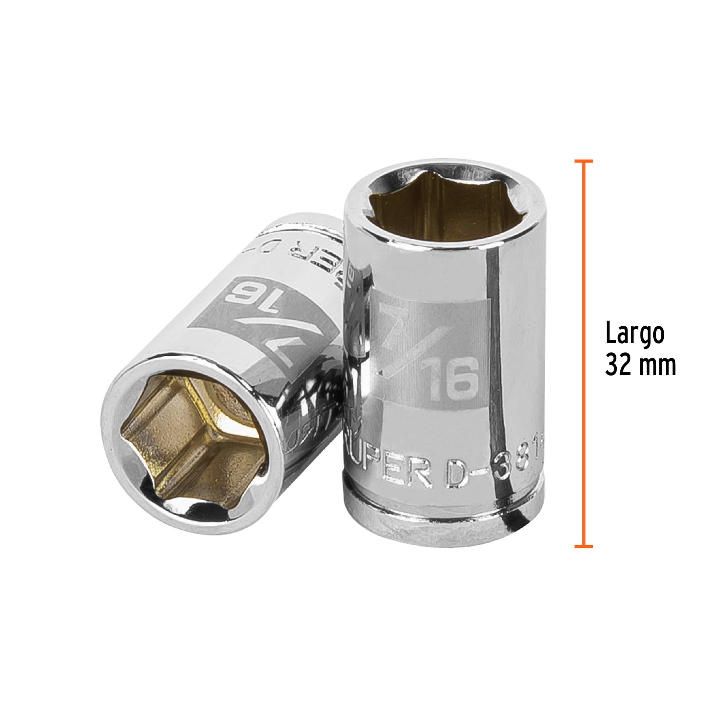 D-3814-H Copa de 6 puntas, mando 3/8", standard, de 7/16"