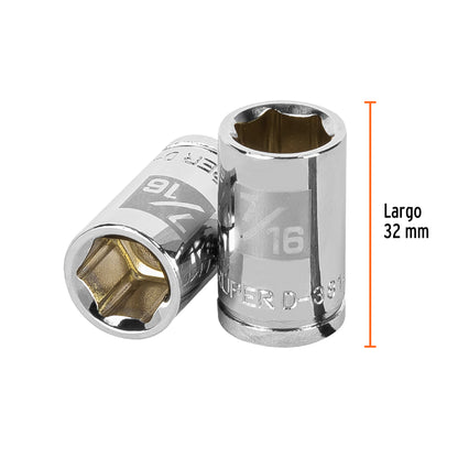 D-3814-H Copa de 6 puntas, mando 3/8", standard, de 7/16"