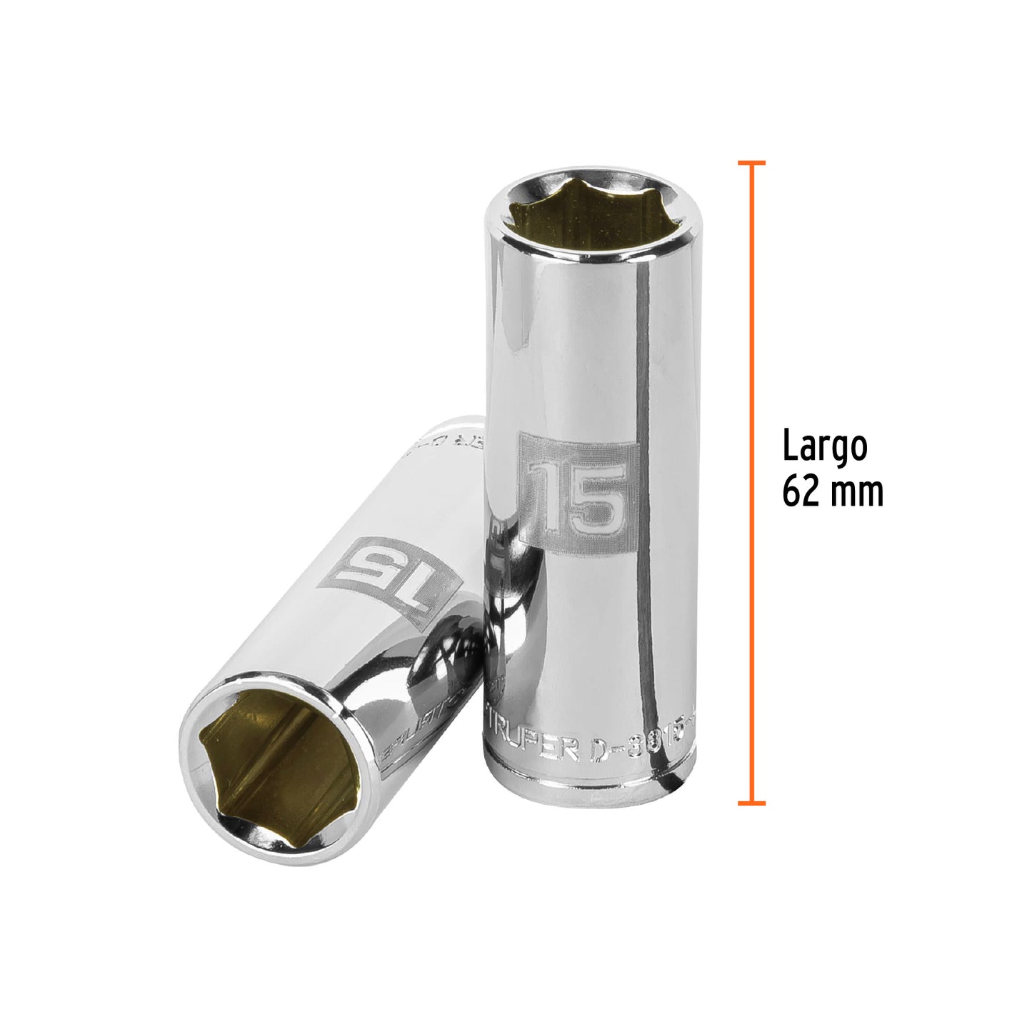 D-3815-HM-L Copa de 6 puntas, largo, mando 3/8" de 15mm