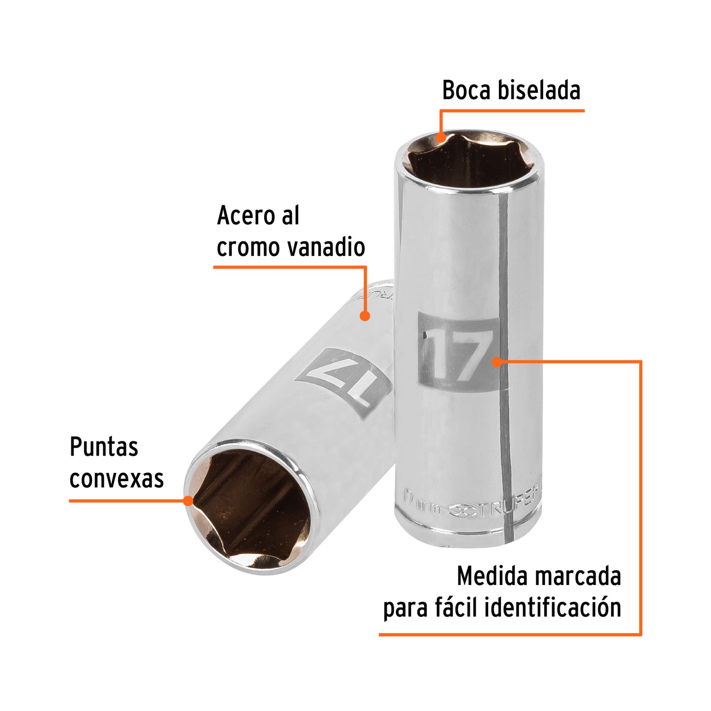D-3817-HM-L Copa de 6 puntas, largo, mando 3/8" de 17mm