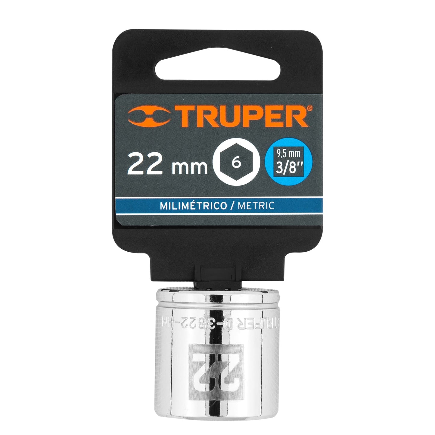 D-3822-HM Copa de 6 puntas, mando 3/8", de 22mm