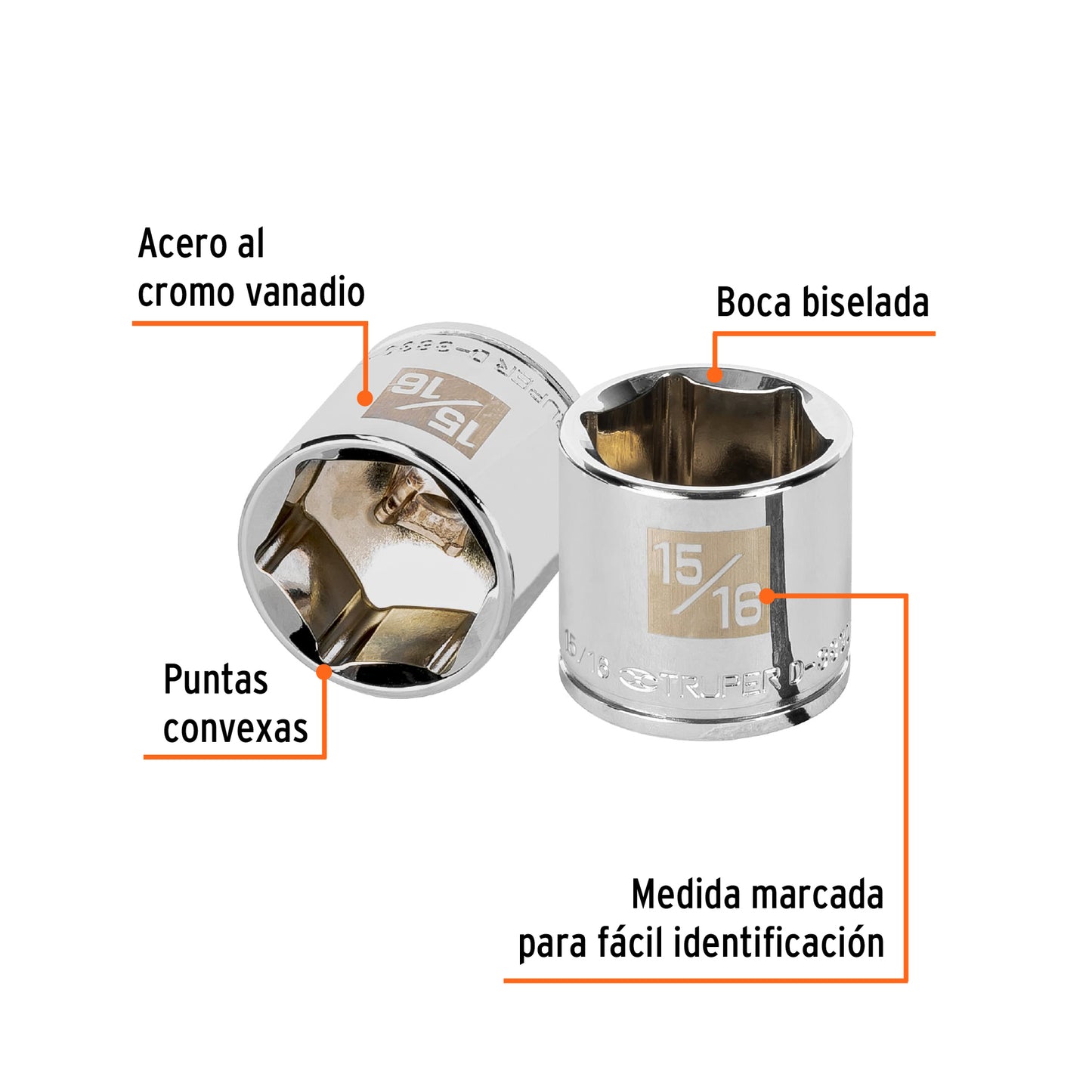 D-3830-H Copa de 6 puntas, mando 3/8" de 15/16"