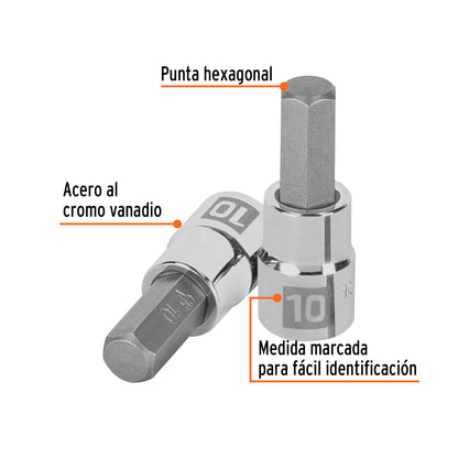 D-4990-10M Copas de punta bristol, mando 3/8" de 10mm