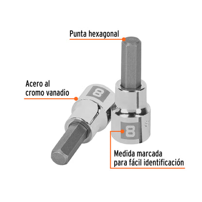 D-4990-8M Copas de punta bristol, mando 3/8" de 8mm