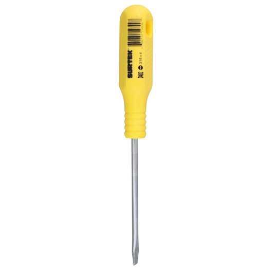 D402 Destornillador amarillo plano barra redonda 3/16" X 4"