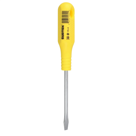 D404 Destornillador amarillo plano barra redonda 1/4" X 4"