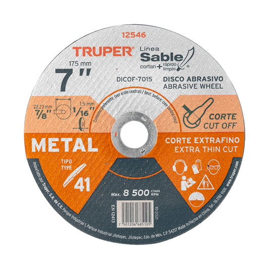 DICOF-7015 Disco Tipo 41, corte extrafino de metal Línea Sable 7", 1.5mm