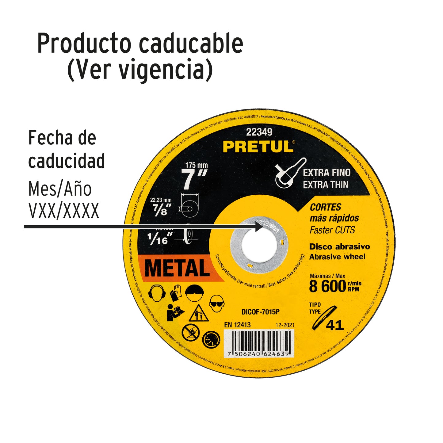 DICOF-7015P Disco Tipo 41 para corte extrafino de metal 7", 1.5 mm Pretul