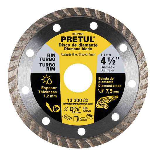 DID-245P Disco de diamante, rin turbo, 4-1/2', Pretu