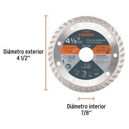 DID-245 Disco diamantado turbo, 4-1/2"