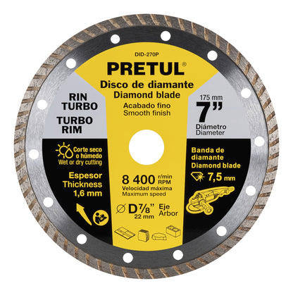DID-270P Disco de diamante, rin turbo, 7', Pretul