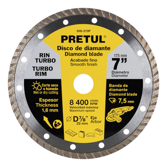 DID-270P Disco de diamante, rin turbo, 7', Pretul