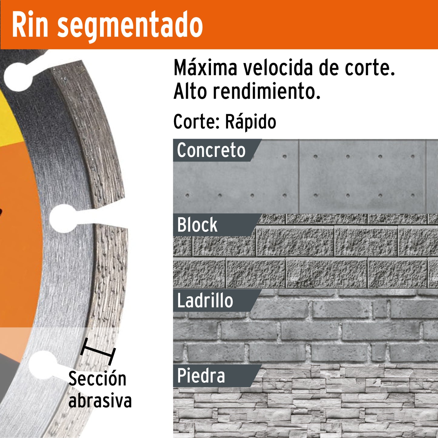 DID-345P Disco de diamante, rin segmentado, 4-1/2', Pretul