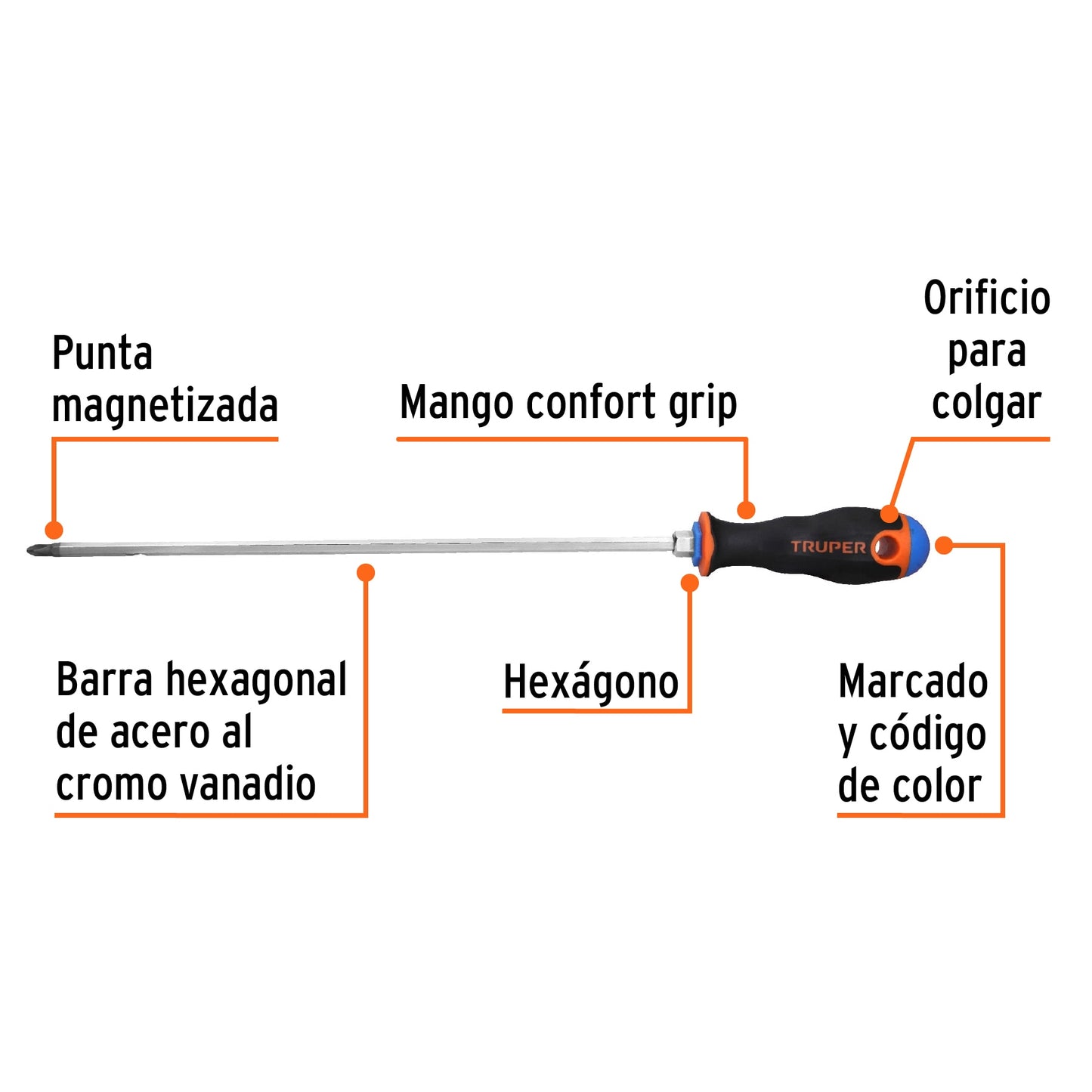 DP-1/4X12B Desarmador de cruz 1/4 x 12', mango Comfort Grip